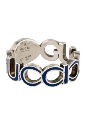 NWT Gucci Blue Enamel Sterling Logo Band